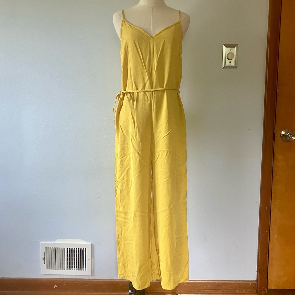 Yellow Lyocell Wilfred Free Double V Wide Leg Spaghetti Strap Jumpsuit Size M